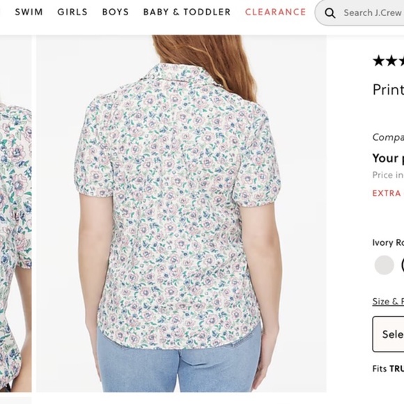 J Crew Factory Printed puff-sleeve ruffle-collar top Ivroy Rose Water 3X Plus - Picture 3 of 9